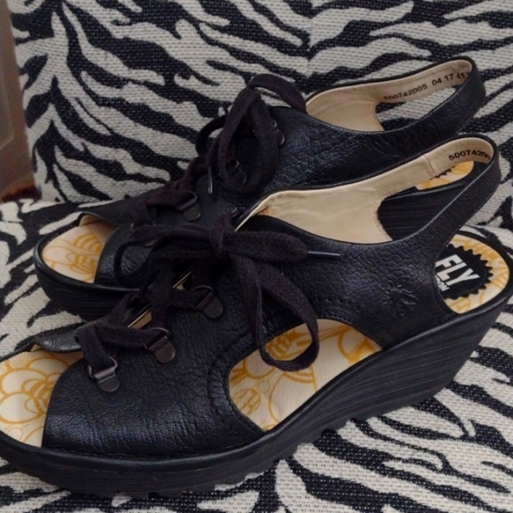Fly London wedge lace up sandals